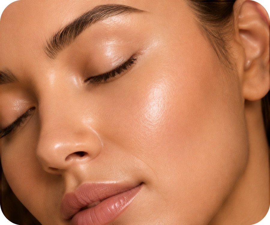 Glowing facial skin treatment result