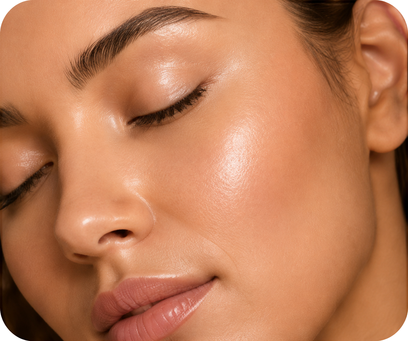 Glowing facial skin treatment result